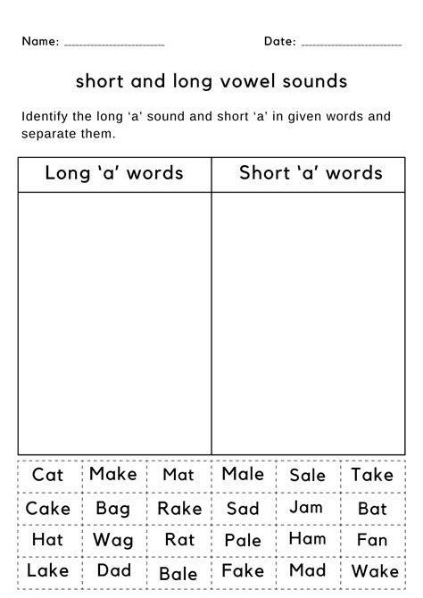 Short Vowel And Long Vowel Worksheets Vowel Sounds Activities For