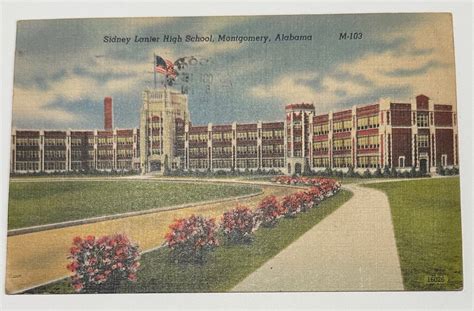 Sidney Lanier High School Montgomery Alabama Vintage Postcard Linen