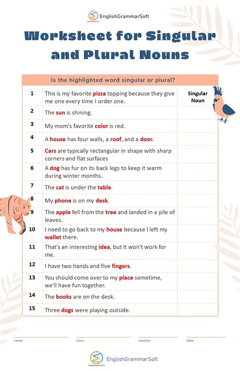 Singular And Plural Nouns 15 Rules 50 Examples Worksheet