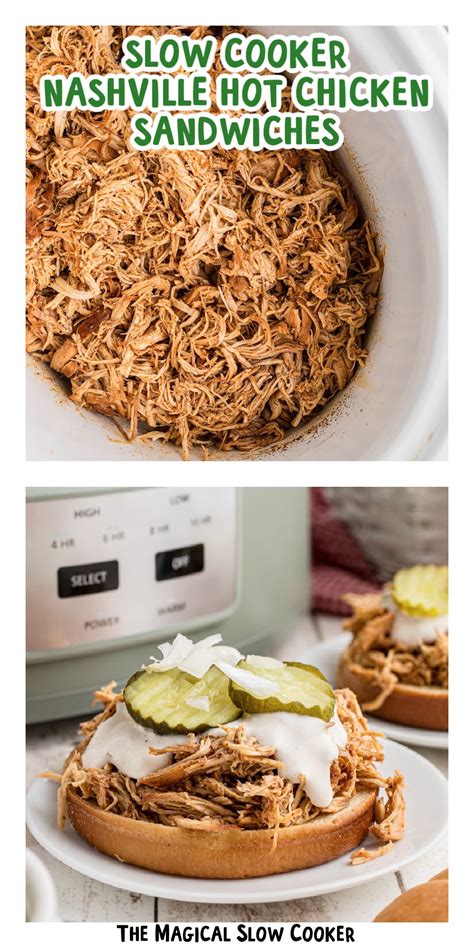 Slow Cooker Nashville Hot Chicken Sandwiches Shredded The Magical
