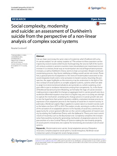 Social Complexity Modernity And Suicide An Assessment Of Durkheim S Suicide From The Perspective Of A Non Linear Analysis Of Complex Social Systems Springerplus Full Text Social Complexity Modernity And Suicide An Assessment Of Durkheim S Suicide From The Perspective Of A Non Linear Analysis Of Complex Social Systems Springerplus Full Text