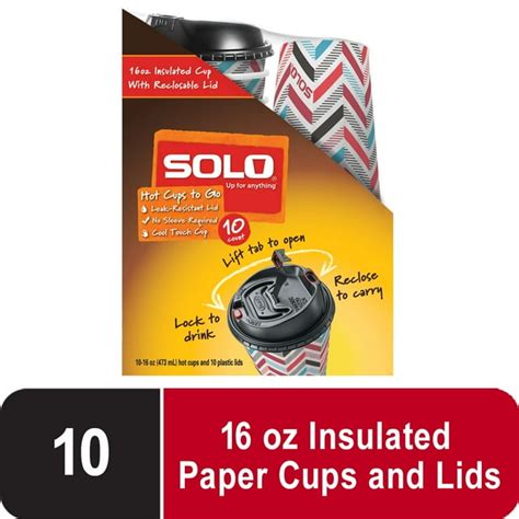 Solo Disposable Paper Hot Cups With Reclosable Lid 16Oz 10 Count