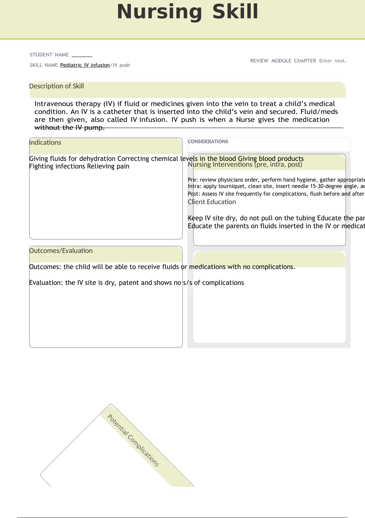 Solution Ati Nursing Skills Template Ped Iv Infusionpush Studypool