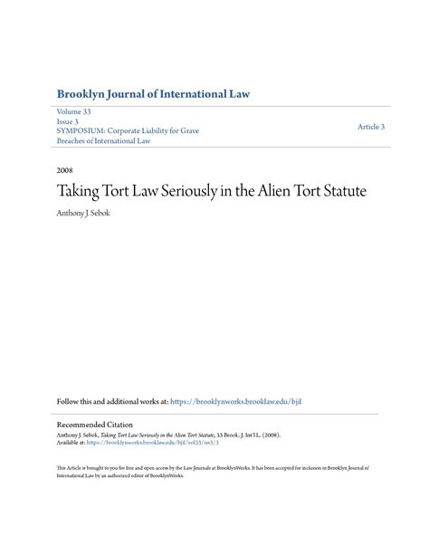 Solution Taking Tort Law Seriously In The Alien Tort Statute Studypool