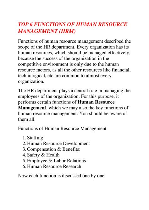 Solution Top 6 Functions Of Human Resource Management Studypool