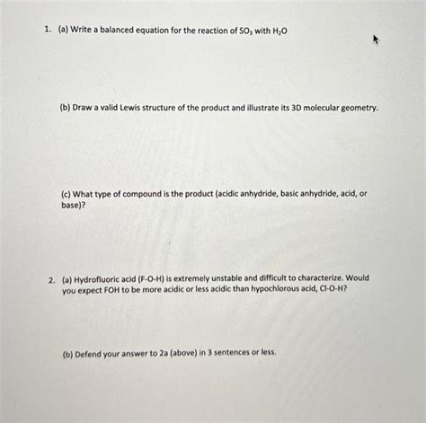 Solved 1 Write A Balanced Equation For The Reaction Between Chegg Com Solved 1 Write A Balanced Equation For The Reaction Between Chegg Com