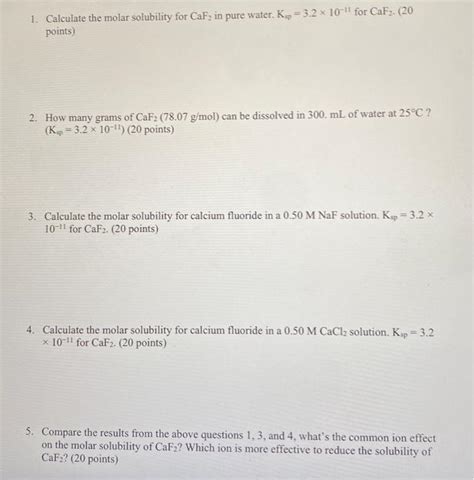 Solved Caf2 Molar Solubility 3 32 10 4M Chegg Com Solved Caf2 Molar Solubility 3 32 10 4M Chegg Com