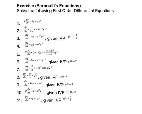 Solved Exercise Bernoulli S Equations Solve The Following First Solved Exercise Bernoulli S Equations Solve The Following First