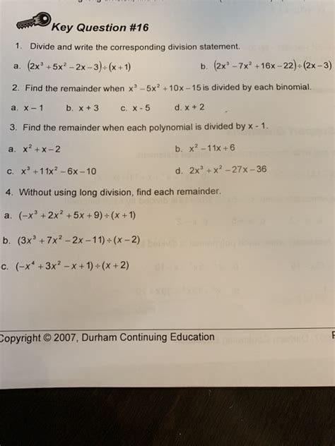 Solved Key Question 16 1 Divide And Write The Chegg Com Solved Key Question 16 1 Divide And Write The Chegg Com
