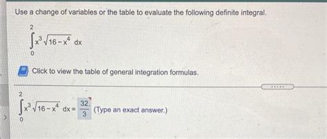 Solved Use A Change Of Variables Or The Table To Evaluate The