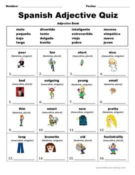 Spanish Adjectives Quizzes By Spanish Resource Shop Tpt Spanish Adjectives Quizzes By Spanish Resource Shop Tpt