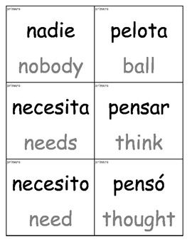 Spanish High Frequency Words With English Translation Cards First Grade