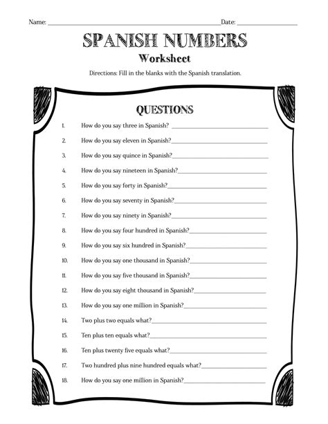 Spanish Numbers Information Sheet Worksheet Answer Key Made By
