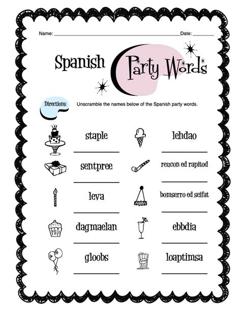 Spanish Party Items Worksheet Packet Made By Teachers