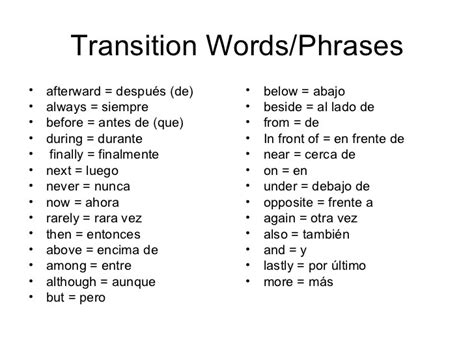 7 Spanish Transition Words