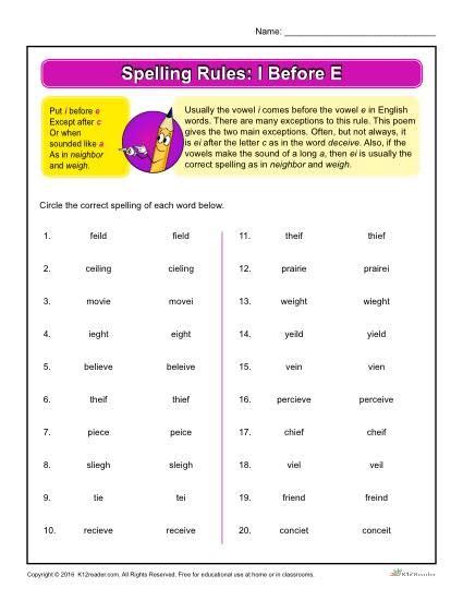 Spelling Rules I Before E In 2021 Spelling Rules Spelling Practice