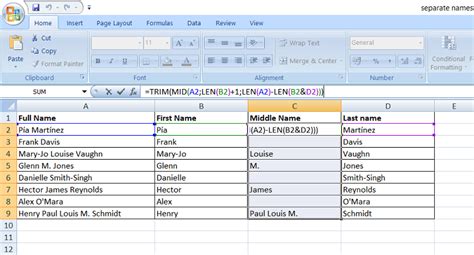 Split Names In Excel Separate First Middle And Last Name