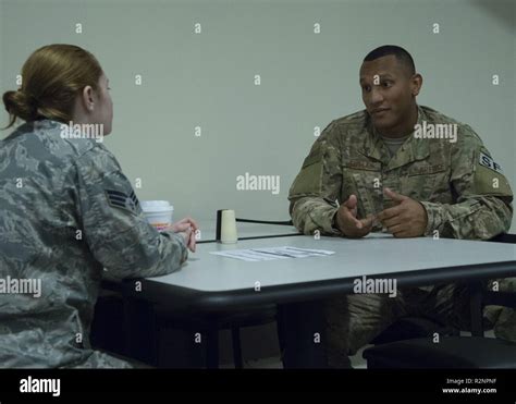 Staff Sgt Carlos Catalan Of The 103Rd Security Forces Squadron And Senior Airman Corey Hume Of The 103Rd Air Control Squadron Discuss Career Opportunities Nov 3 2018 At Bradley Air National Guard