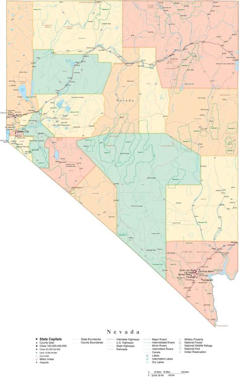 State Map Of Nevada In Adobe Illustrator Vector Format Detailed