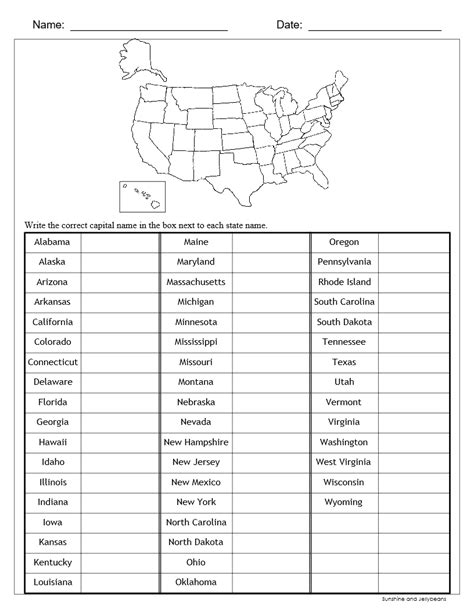 States And Capitals Worksheets