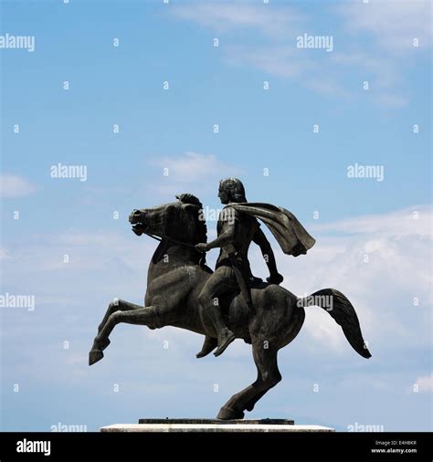 Statue Of Alexander The Great And His Horse Bucephalus During A Sunny