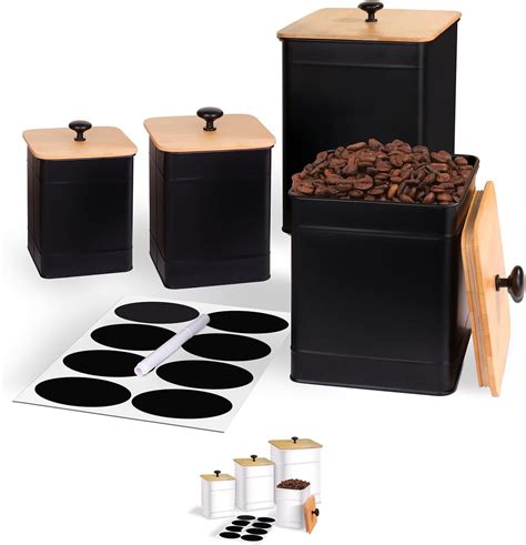 Steelware Central Airtight Metal Kitchen Canisters For Flour Sugar Coffee Tea Set Of 3 With Lids Black Walmart Com