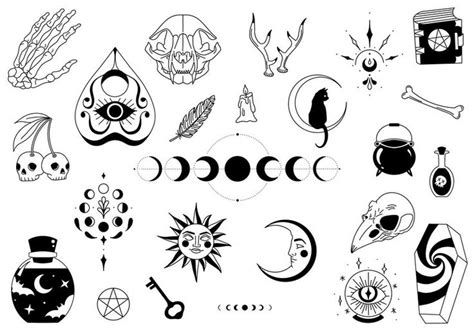 Stencils Witch Tattoo Designs Ready To Use Easy To Apply Magical Witchcraft Art Occult Tattoo Wiccan Gift Handpoke And Stick Poke Etsy