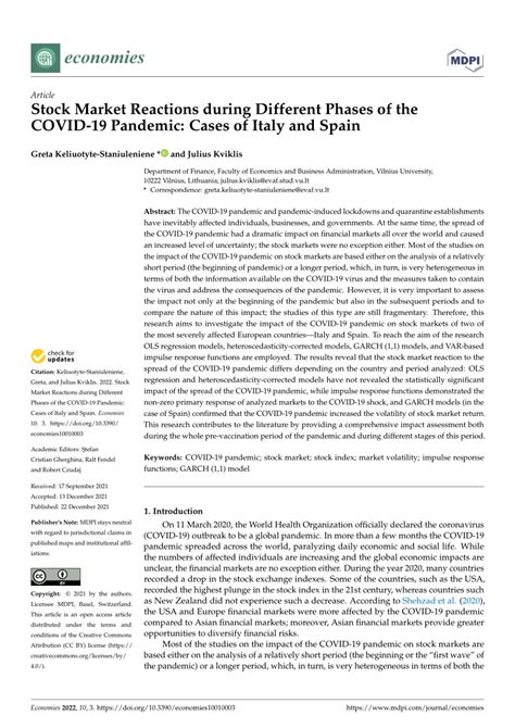 Stock Market Reactions During Different Phases Of The Covid 19 Pandemic Cases Of Italy And Spain Stock Market Reactions During Different Phases Of The Covid 19 Pandemic Cases Of Italy And Spain
