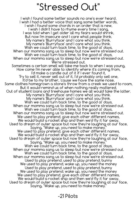 Stressed Out Twenty One Pilots Lyrics