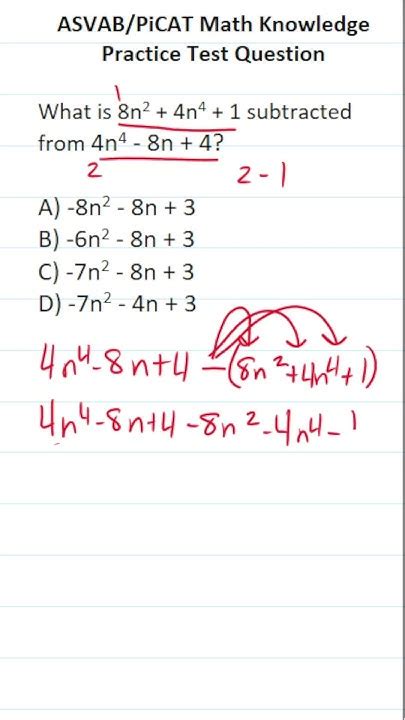 Subtracting Polynomials And Combining Like Terms Asvab Picat Math