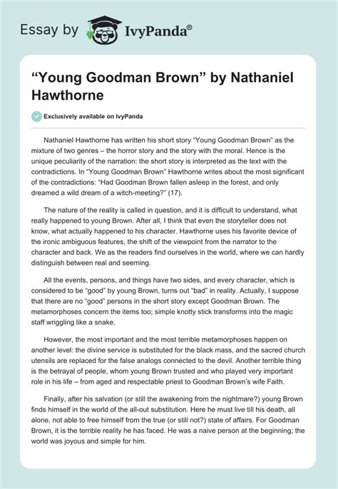 Summary And Response Essay Young Goodman Brown By Nathaniel Hawthorne