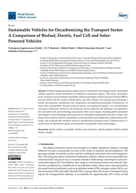 Sustainable Vehicles For Decarbonizing The Transport Sector A Comparison Of Biofuel Electric Fuel Cell And Solar Powered Vehicles Sustainable Vehicles For Decarbonizing The Transport Sector A Comparison Of Biofuel Electric Fuel Cell And Solar Powered Vehicles