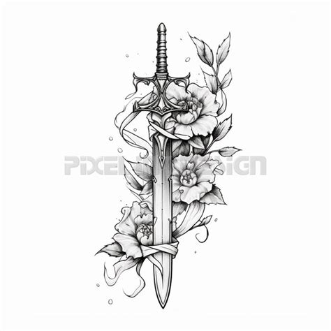 Sword With Flowers Tattoo Design Download High Resolution Digital Art