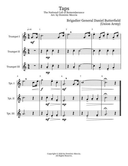 Taps Arr Dominic Meccia By Brigadier General Daniel Butterfield Union Army Sheet Music For Brass Ensemble At Sheet Music Direct Taps Arr Dominic Meccia By Brigadier General Daniel Butterfield Union Army Sheet Music For Brass Ensemble At Sheet Music Direct