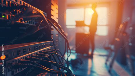 Technician In Modern Office Maintaining Network Server Surrounded By Technician In Modern Office Maintaining Network Server Surrounded By