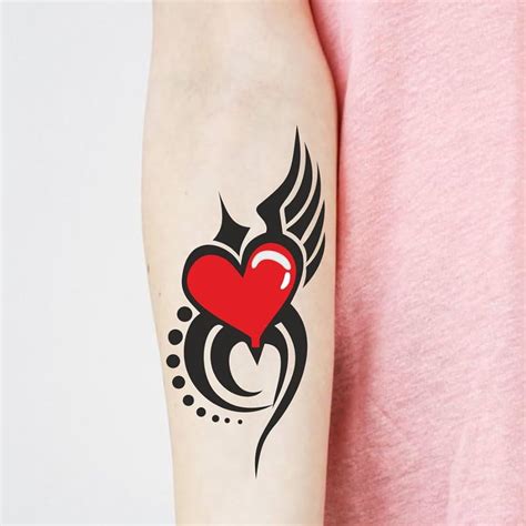 Temporary Tattoowala Heart Black And Red Trible 3 Design Temporary Tattoo For Men And Women Waterproof Sticker