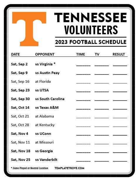 Tennessee Volunteers Football Schedule
