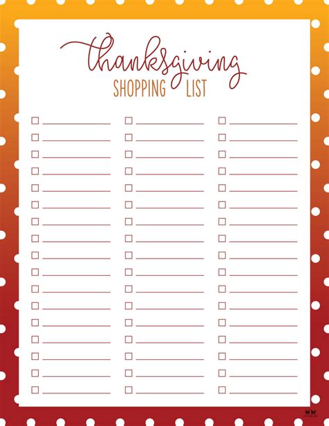 Thanksgiving Shopping Lists Checklists 30 Free Printables Printabulls