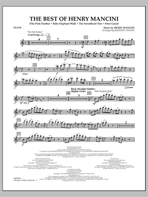 The Best Of Henry Mancini Flute By Johnnie Vinson Sheet Music For