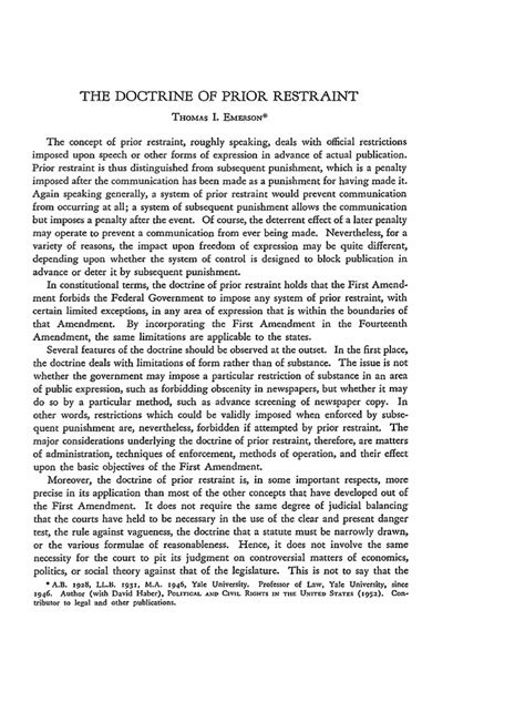 The Doctrine Of Prior Restraint Pdf Prior Restraint First