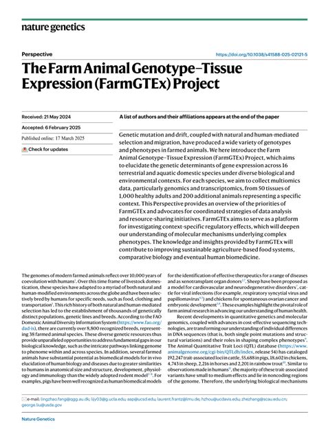 The Farm Animal Genotype Tissue Expression Farmgtex Project Nature Genetics