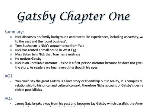 The Great Gatsby Chapter 1 Summary Analysis