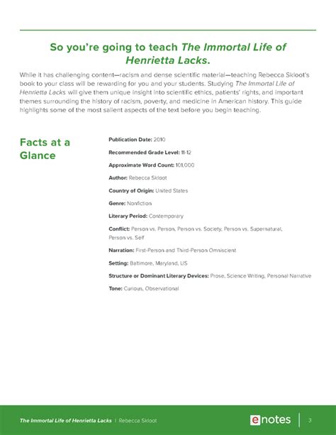 The Immortal Life Of Henrietta Lacks Teaching Guide Enotes Com