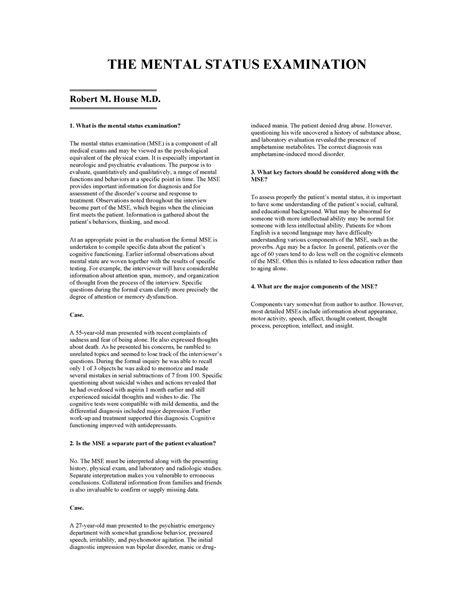 The Mental Status Examination The Mental Status Examination Robert M