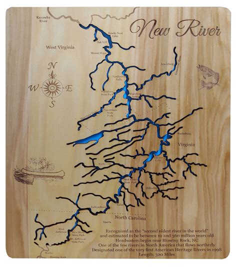 The New River Nc Laser Cut Wood Map