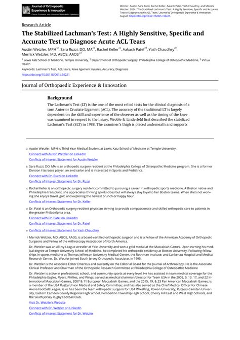 The Stabilized Lachman Amp 39 S Test A Highly Sensitive Specific And