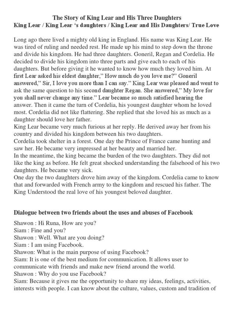 The Story Of King Lear And His Three Daughters The Story Of King Lear And His Three Daughters