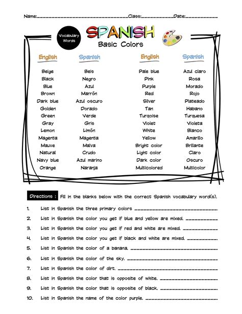 The Ultimate Spanish Vocabulary Word List Worksheets Answer Keys