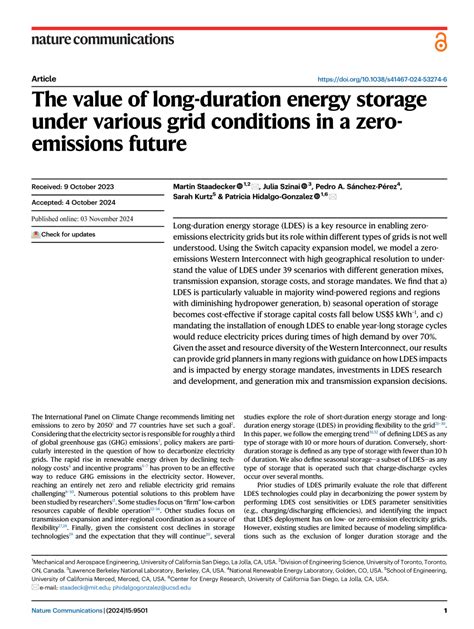 The Value Of Long Duration Energy Storage Under Various Grid Conditions In A Zero Emissions Future Nature Communications