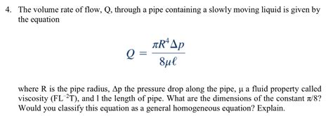 The Volume Rate Of Flow Q Through A Pipe Containing A Slowly Moving